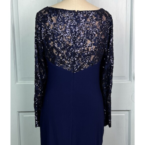 Lauren Ralph Lauren Blue Sequin Cocktail Dress Sheath Long Sleeve Ruched Skirt L - Picture 9 of 16